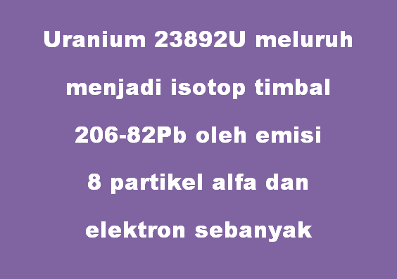 Uranium 23892U meluruh menjadi isotop timbal 206­82Pb oleh emisi 8 partikel alfa dan elektron sebanyak